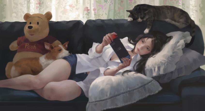 女孩躺在沙发4k高清动漫壁纸