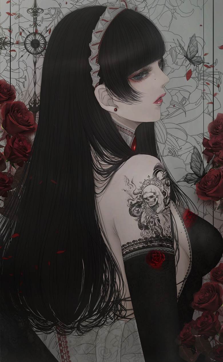 有纹身刺青的年轻男女插画图片